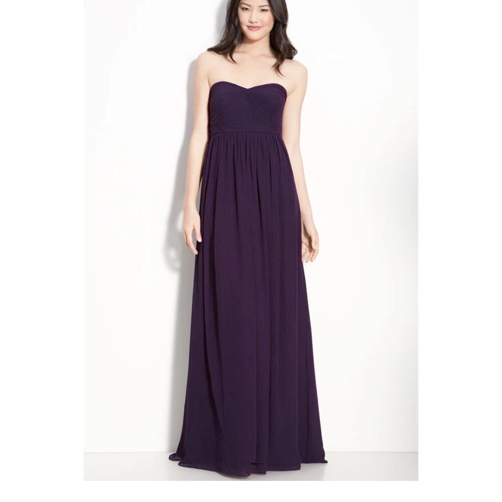 $280 JENNY YOO Aidan Convertible Strapless Chiffon Gown Bridesmaid PLUM 10